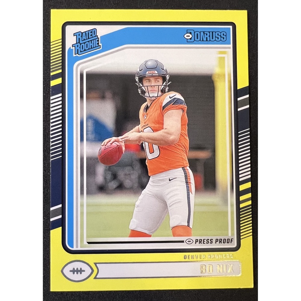 2024 Panini Donruss Rated Rookie Bo Nix #369 Press Proof Yellow RC Broncos